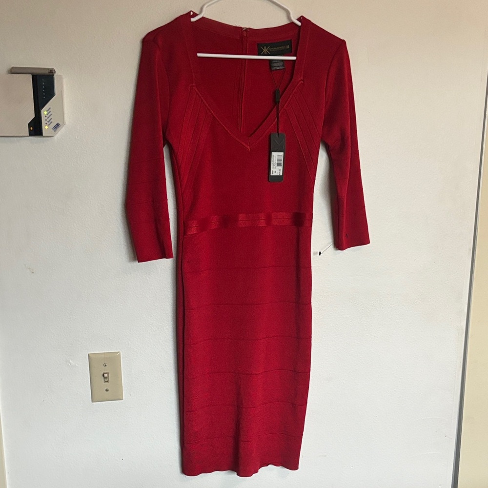 Kardashian Kollection Vibrant Red Long Sleeve Dress